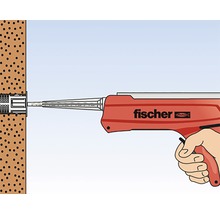 Illustration einer Montage mit einem Injektionsmörtel und einer Auspresspistole von Fischer