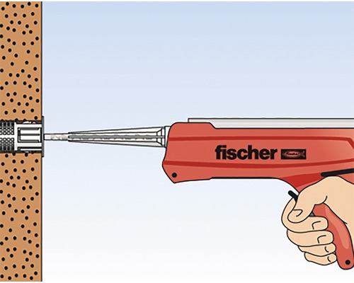 Illustration einer Montage mit einem Injektionsmörtel und einer Auspresspistole von Fischer
