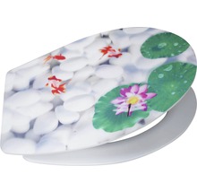 Toilettendeckel mit Motiv aus Steinen, Goldfischen und Seerose
