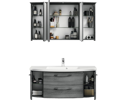 Waschtisch mit Waschbecken und Spiegelschrank zur Badezimmereinrichtung
