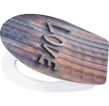 Toilettendeckel mit Holzoptik und dem Wort Liebe