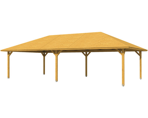 Holzpavillon mit rechteckigem Dach und Stützpfosten
