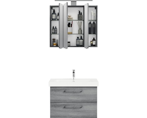 Badmöbelset mit Spiegelschrank, Waschbeckenunterschrank mit zwei Schubladen und Waschbecken