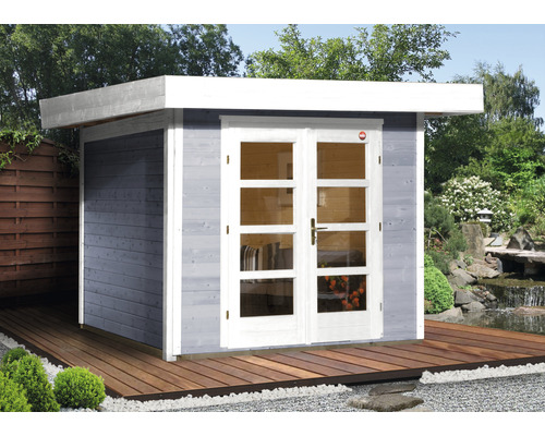 Gartenhaus weka Designhaus 126 Gr.1 mit Fußboden 356 x 284 cm grau Gartenhaus aus Holz mit Doppeltür und Flachdach