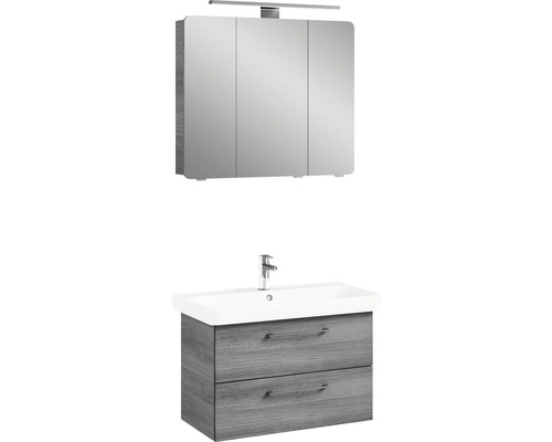 Waschtisch mit Unterschrank, Waschbecken und Spiegelschrank mit Beleuchtung