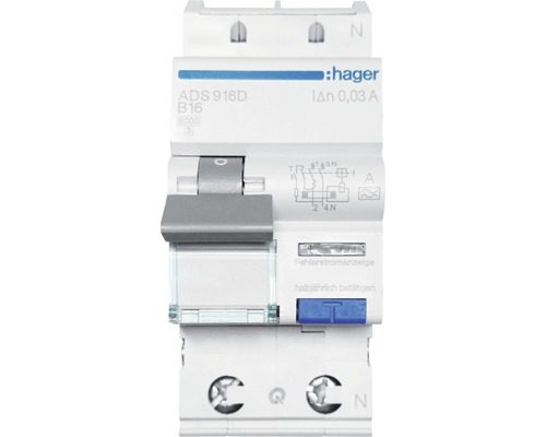 Hager ADS916D 16A Fehlerstrom Leitungsschutzschalter FI B 30mA Hager ADS916D 16A Fehlerstrom Leitungsschutzschalter FI B 30mA