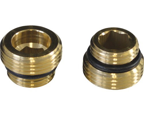Doppelnippel für Hahnblock 1/2" x 3/4" Zwei Messingverschraubungen mit Innengewinde und Dichtungsring