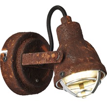 Rostfarbene Wandleuchte mit Lampenschirm und Schutzgitter
