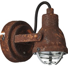 Wandleuchte im Industrial-Design mit Rost-Optik und Kabelschutzgitter