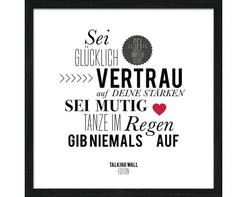 Gerahmtes Bild Red Heart 33x33 cm Gerahmtes Wandbild mit dem Schriftzug ''Sei glücklich, vertrau auf deine Stärken, sei mutig, tanze im Regen, gib niemals auf''