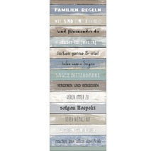 Dekoratives Schild mit den Aufschriften Familienregeln, Wir sind eine Familie, Sind füreinander da und mehr.