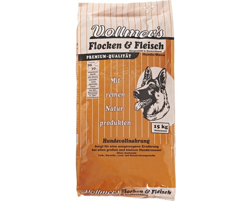 Hundefutter trocken, Vollmers Flocken & Fleisch 15 kg Vollmers Flocken und Fleisch Hundetrockenfutter im 15 Kilogramm Sack