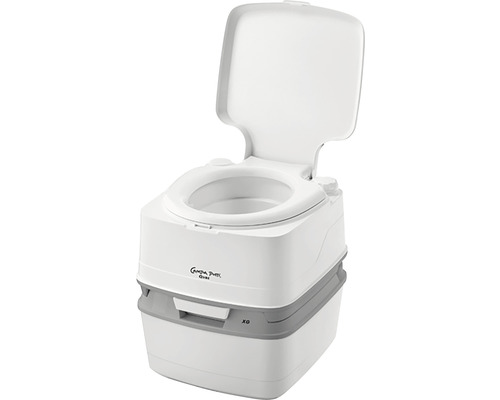 Tragbare Campingtoilette mit offenem Deckel