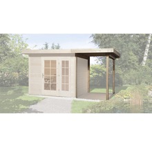 Gartenhaus aus Holz mit Doppeltür und überdachter Terrasse