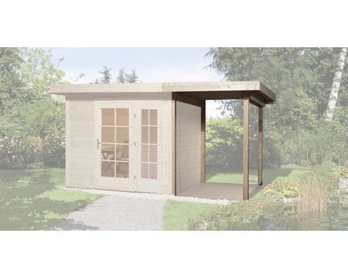 Schleppdach weka für Gartenhaus Panorama Gr. 2 150x299x220 cm natur Gartenhaus aus Holz mit Doppeltür und überdachter Terrasse