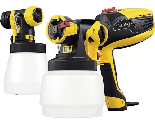 Zwei Farbsprühsysteme mit Behälter, schwarz und gelb