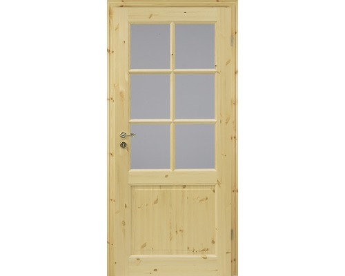 Holztür mit Glaseinsatz und Türgriff