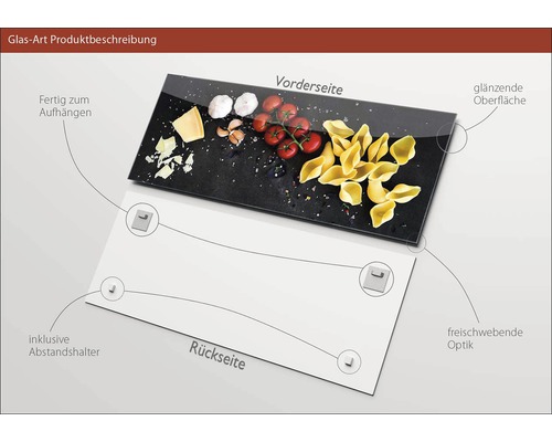 Glasbild mit Motiv Vorderseite und Rückseite, inklusive Abstandshalter