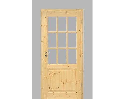 Pertura Landhaustür Fengur Fichte lack 98,5x198,5 cm Rechts 02/SP9 (ohne Glas) Holztür mit Glaseinsatz und Türgriff
