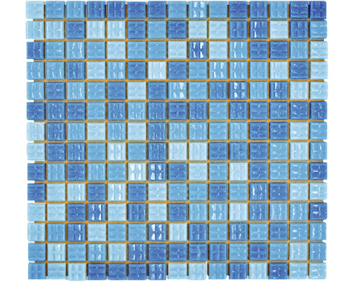Glasmosaik GM A 321P für Poolbau mix blau 30,5x32,7 cm Mosaikfliese mit quadratischen, blauen Steinen