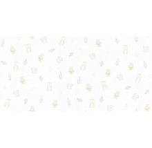 Muster mit Babyartikeln: Teddybär, Schnuller, Flasche, Kleid, Strumpfhose
