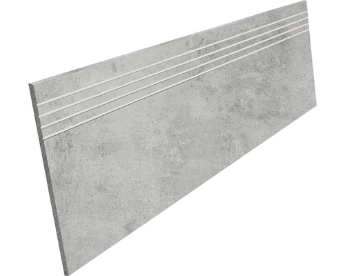 Feinsteinzeug Stufenfliese HOMEtek grey matt 30 x 120 cm Graue Treppenstufe mit drei Antirutschstreifen