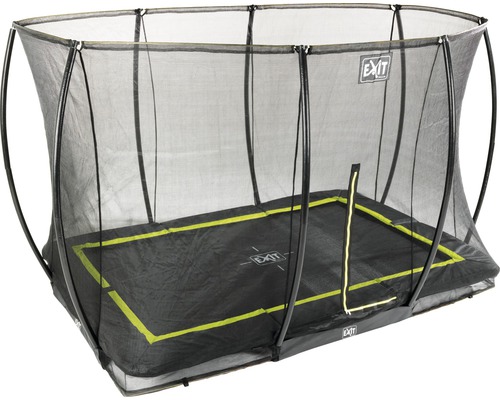 Rechteckiges Gartentrampolin mit Sicherheitsnetz.