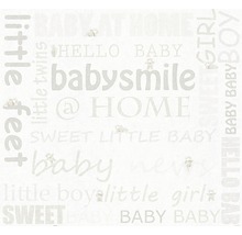 Tapete mit Babymotiven und Schriftzügen