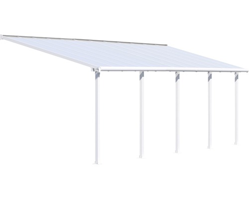 Terrassenüberdachung Palram – Canopia Olympia 3x7.3 739 x 295 cm weiß Überdachung mit transparentem Dach und Stützpfosten