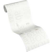 Tapetenrolle mit kindgerechten Motiven und Schriftzügen