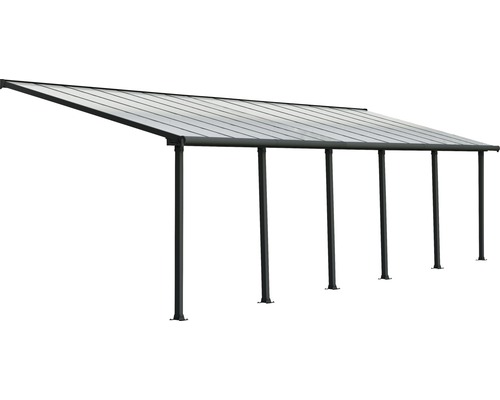 Terrassenüberdachung Palram – Canopia Olympia 3x9.15 924 x 295 cm RAL7016 grau Carport mit sechs Säulen und transparentem Dach