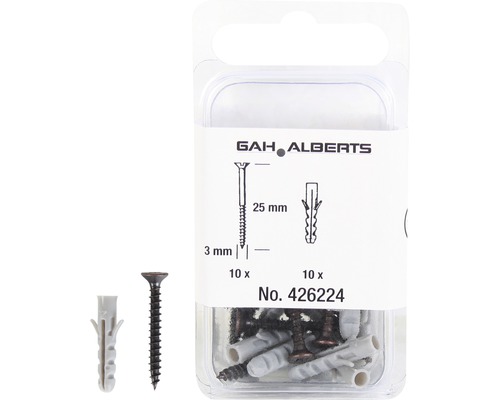 Gah Alberts Schrauben und Dübel, 25 mm, 3 mm, 10 Stück Schrauben und 10 Stück Dübel