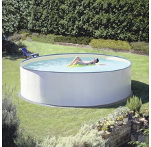 Aufstellpool Stahlwandpool-Set Planet Pool Basic rund Ø 450x120 cm inkl. Sandfilteranlage, Leiter, Einbauskimmer, Thermoplane, Bodenschutzvlies & Anschlussschlauch weiß