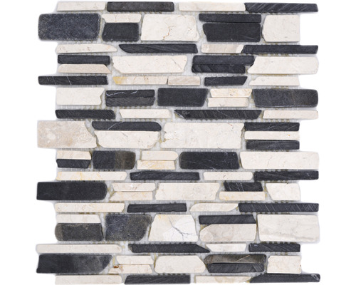 Natursteinmosaik MOS Brick 205 beige/schwarz 30,5x30,5 cm Mosaikfliese mit Natursteinoptik für Wand und Boden