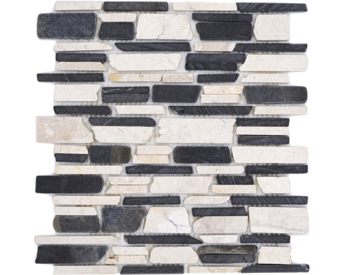 Natursteinmosaik MOS Brick 205 beige/schwarz 30,5x30,5 cm