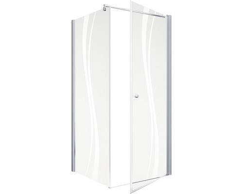 Eckdusche mit Glastüren und einem wellenförmigen Design