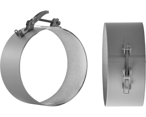 Ofenrohr- Verbinder Bertrams Bridge Ø 120 mm senotherm lackiert schwarz Ofenrohrschelle mit Schnellverschluss in zwei Ansichten