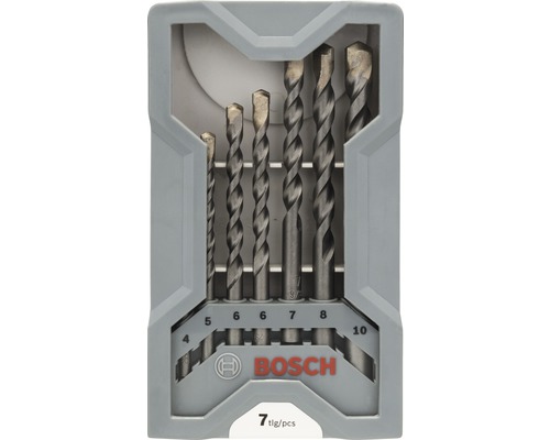 Bosch Bohrerset mit sieben Steinbohrern in einer grauen Kunststoffbox