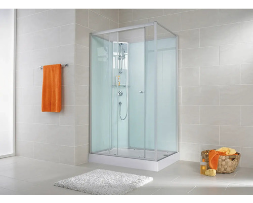 Komplettdusche SCHULTE Ibiza Anschlag links 80 x 120 x 204 cm alufarben Quadratische Duschkabine mit Schiebetüren im Badezimmer.