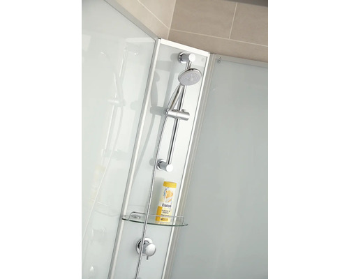 Duschkabine mit Handbrause, Brausestange und Glasablage