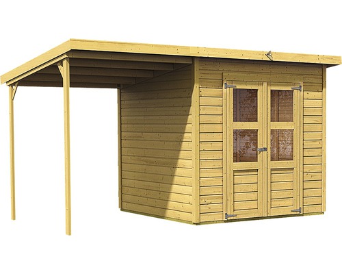 Holzgartenhaus mit Anbau und Doppeltür