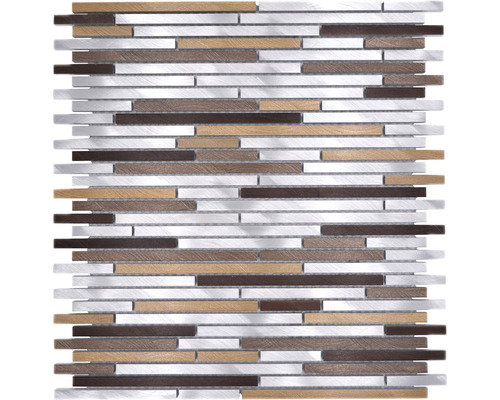 Aluminiummosaik XAM A981 kupfer/silber 29,8x31,8 cm Mosaikfliese mit Holz- und Metalleffekt