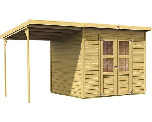 Holzgartenhaus mit Anbau und Doppeltür