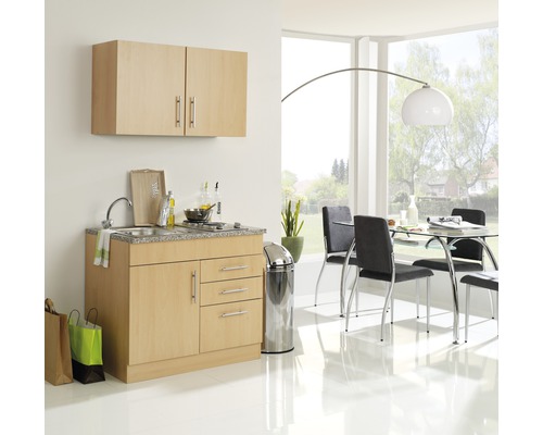 Held Möbel Miniküche mit Geräten Toronto 100 cm Frontfarbe buche matt Korpusfarbe buche zerlegt