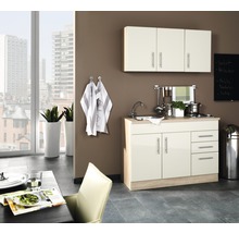 Held Möbel Miniküche mit Geräten Toronto 120 cm Frontfarbe creme hochglanz Korpusfarbe sonoma eiche zerlegt-thumb-0