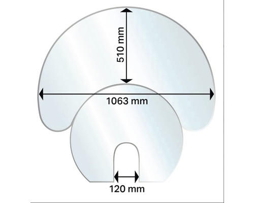 Technische Zeichnung einer Duschwand mit den Maßen 510 mm, 1063 mm und 120 mm.