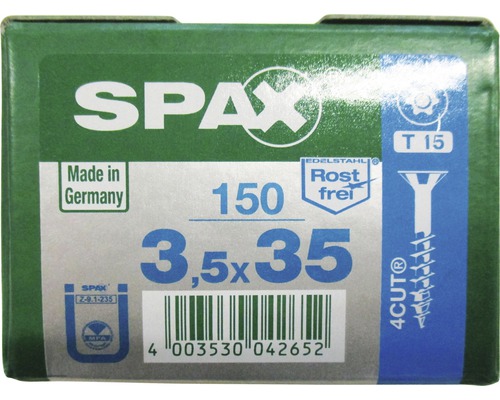 Spax Universalschraube T-STAR plus Senkkopf TX Teilgewinde 3,5x35 mm Edelstahl A2 150 Stück Spax Schraubenpackung 3,5x35 Millimeter mit 150 Stück