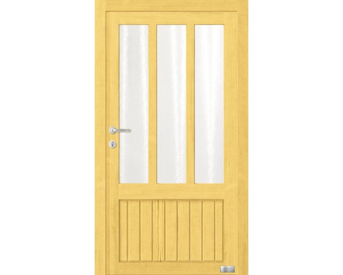 Holztür mit Glaseinsätzen und Griff