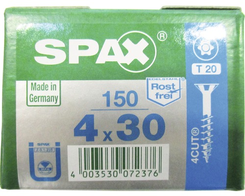 Spax Universalschraube T-STAR plus Senkkopf TX Teilgewinde 4x30 mm Edelstahl A2 150 Stück SPAX Schraubenpackung, 4x30 Millimeter, 150 Stück