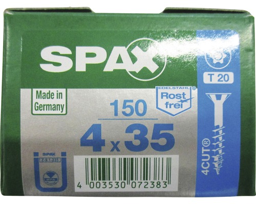 Spax Universalschraube T-STAR plus Senkkopf TX Teilgewinde 4x35 mm Edelstahl A2 150 Stück Verpackung Spax Schrauben 4x35 Millimeter